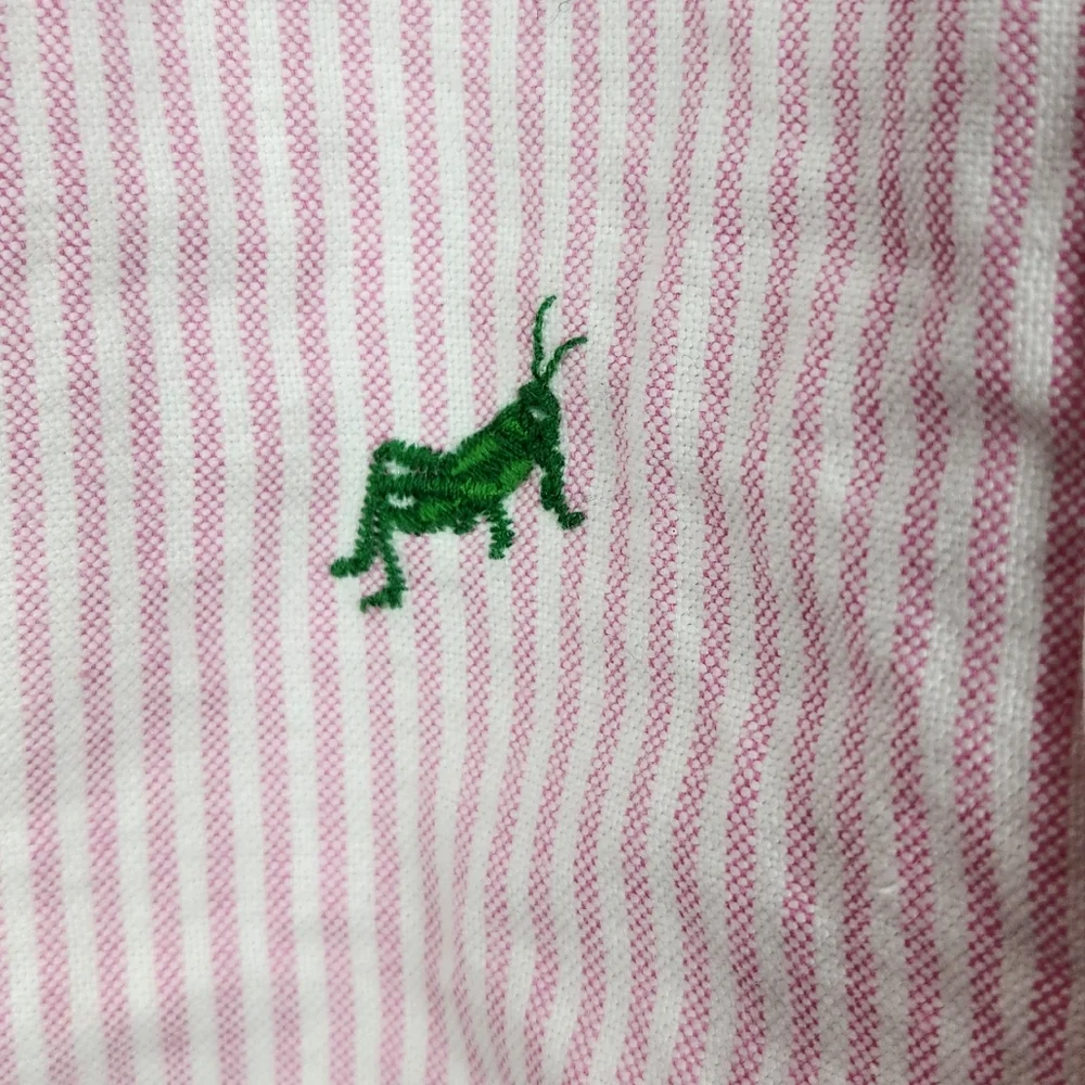 Ralph Lauren Pink Striped Shirt with Green Grasshopper Embroidery